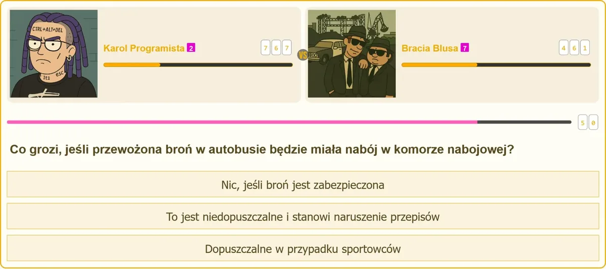 Przewożenie broni z nabojem w komorze nabojowej w autobusie