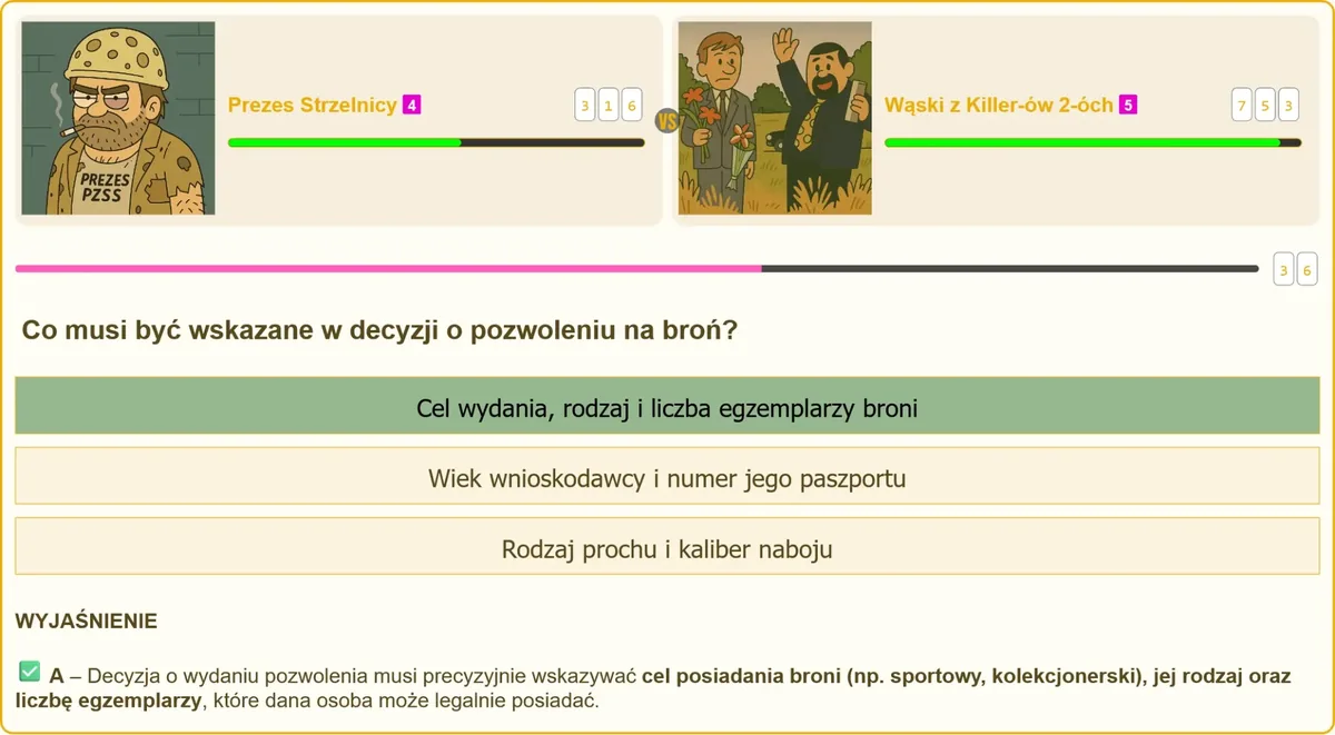 Przykładowa decyzja o pozwoleniu na broń z zaznaczonymi wymaganymi elementami