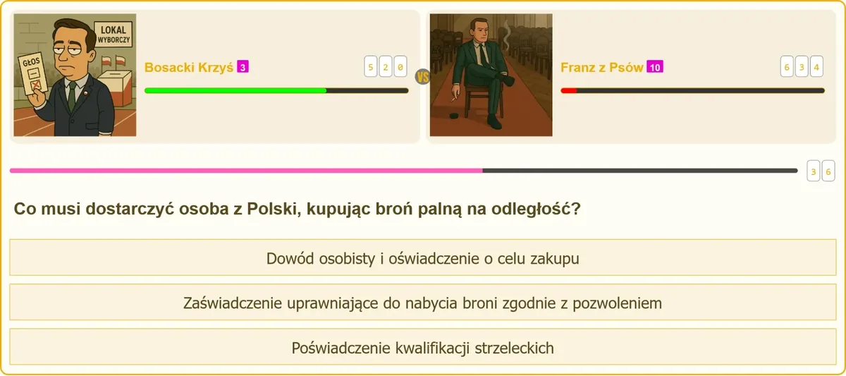Pytanie testowe o zakup broni palnej na odległość
