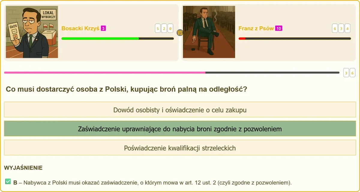 Pytanie testowe o zakup broni palnej na odległość