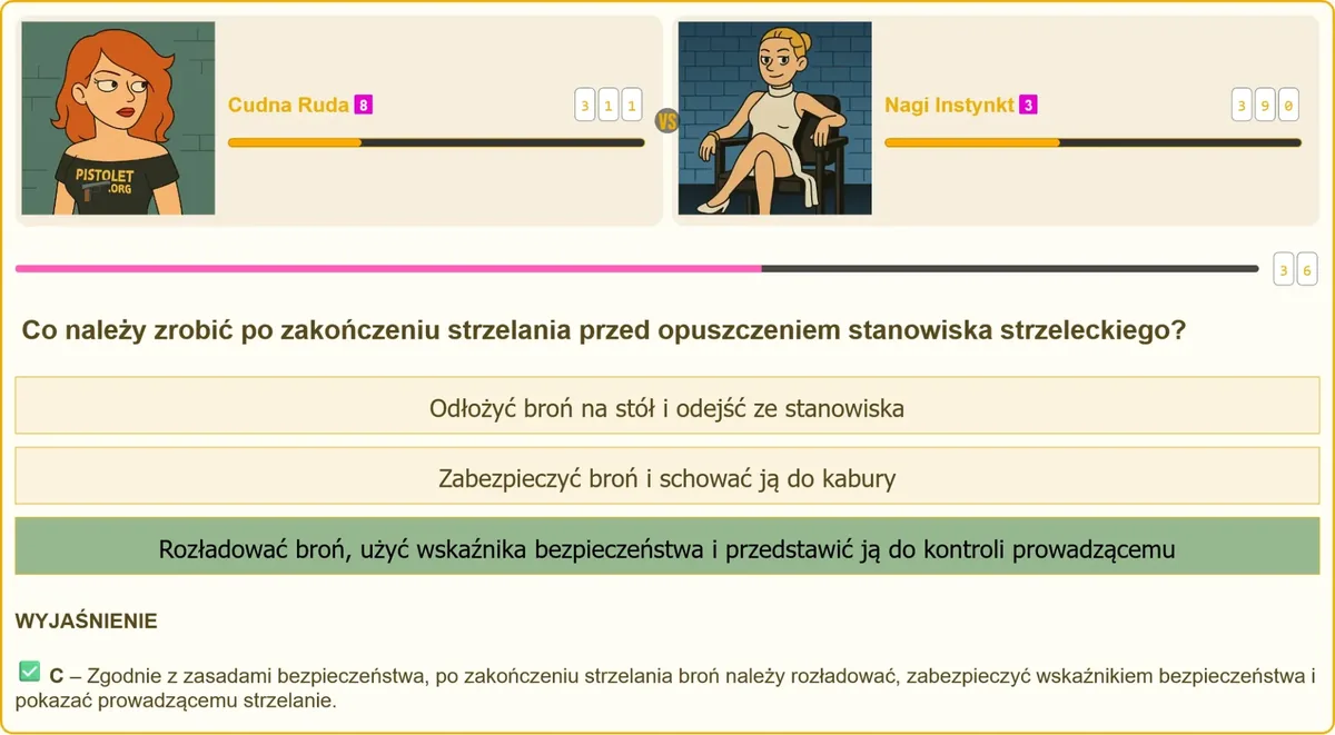 kontrola rozładowanej broni przez prowadzącego strzelanie