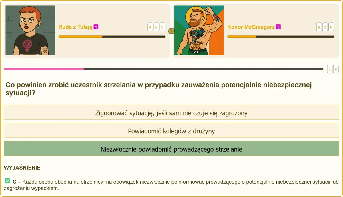Reakcja na niebezpieczną sytuację na strzelnicy
