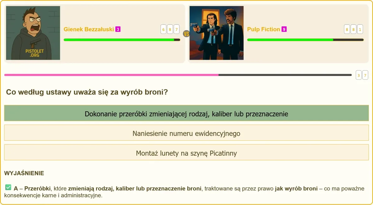 Przykładowe pytanie testowe na patent strzelecki dotyczące wyrobu broni