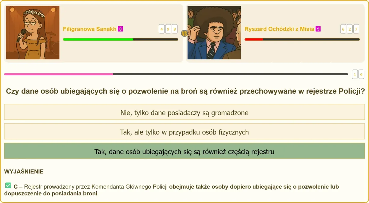 Rejestr Policji obejmujący dane osób ubiegających się o pozwolenie na broń