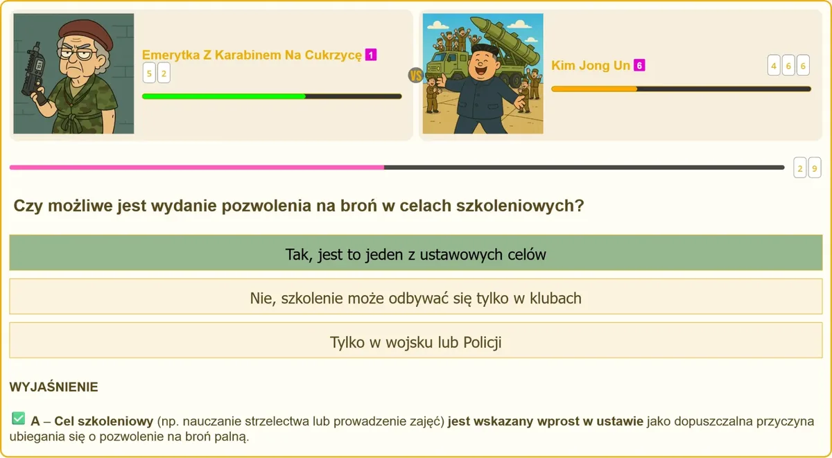 Wniosek o pozwolenie na broń w celu szkoleniowym