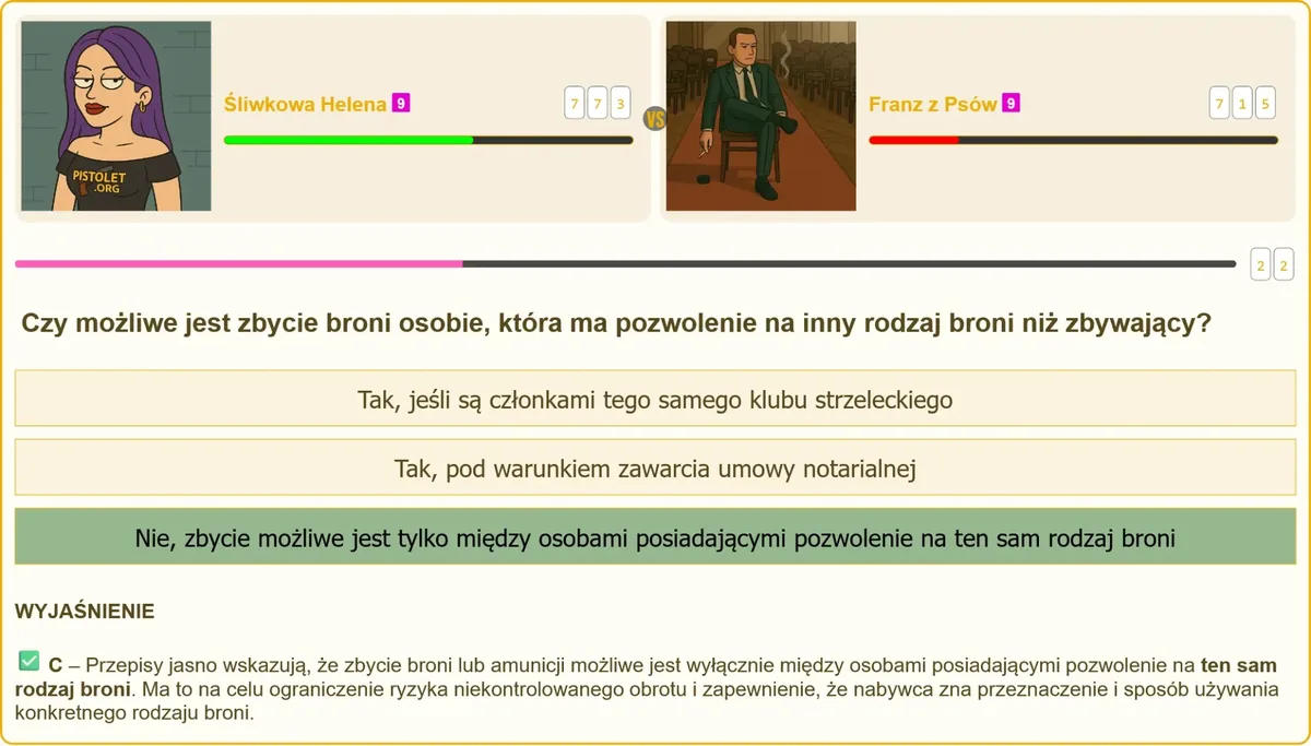 Zbycie broni między osobami posiadającymi różne rodzaje pozwoleń na broń