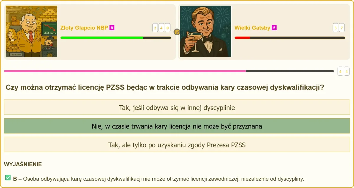 Licencja zawodnicza PZSS w okresie kary dyskwalifikacji