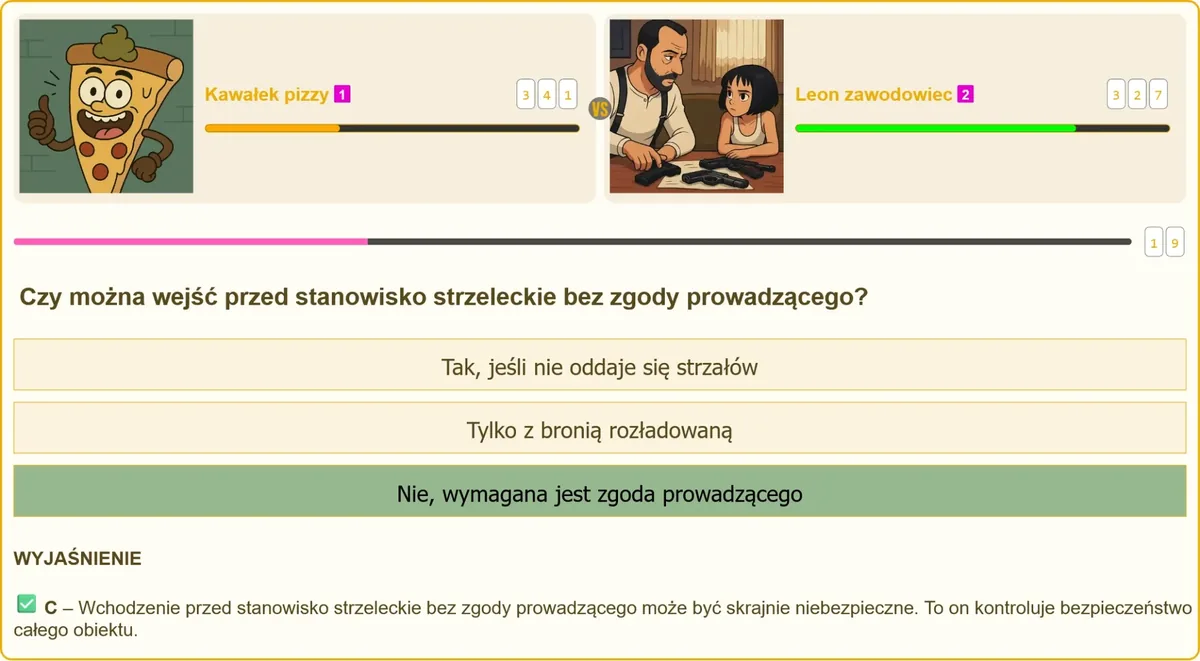 Stanowisko strzeleckie na strzelnicy z zaznaczoną linią bezpieczeństwa