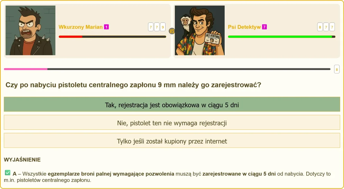 Rejestracja pistoletu centralnego zapłonu po nabyciu broni