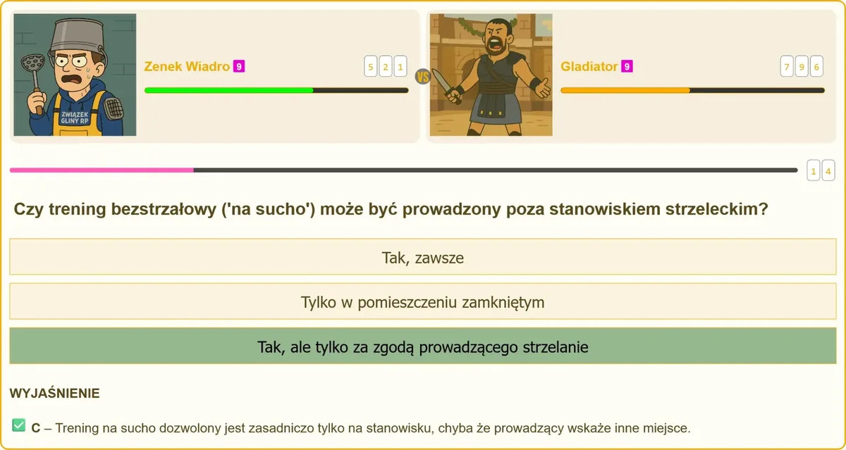 Trening bezstrzałowy na sucho poza stanowiskiem strzeleckim