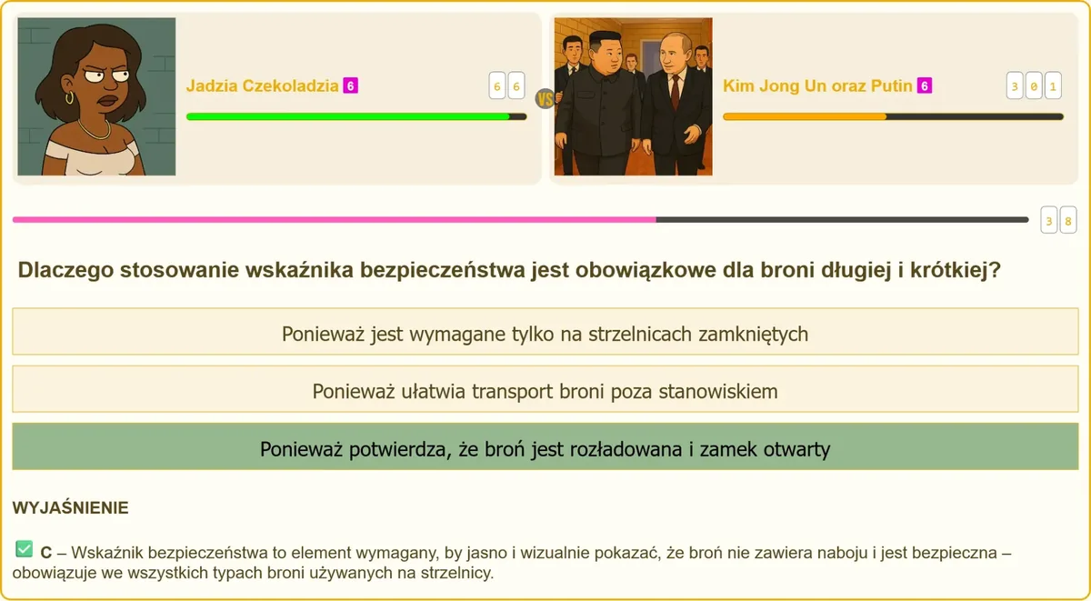 Przykładowe pytanie testowe na patent strzelecki dotyczące wskaźnika bezpieczeństwa