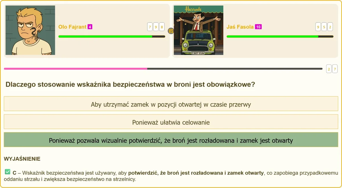 Wskaźnik bezpieczeństwa w komorze zamkowej broni