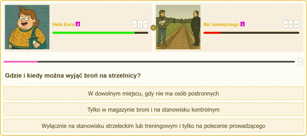 Strzelec wyjmujący broń na stanowisku na polecenie prowadzącego