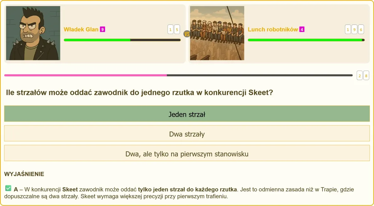 Rzutek w locie podczas zawodów w konkurencji skeet