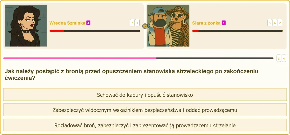 Rozładowana i zabezpieczona broń prezentowana prowadzącemu strzelanie