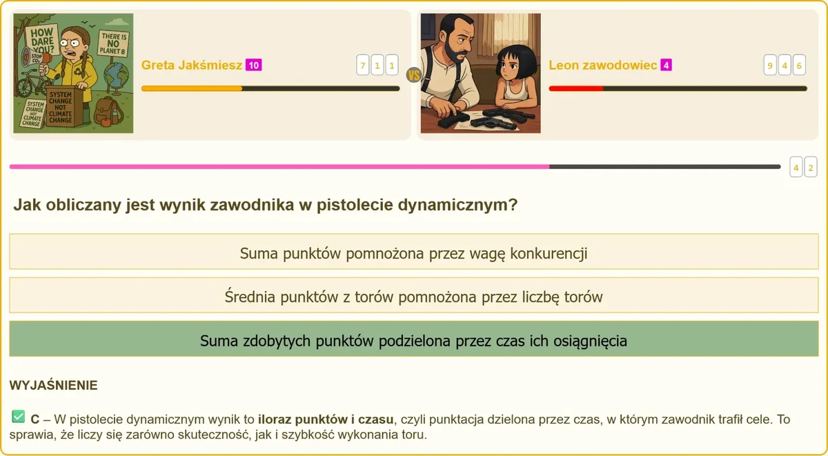 Tabela punktacji w strzelectwie dynamicznym z wyróżnionym wzorem na wynik