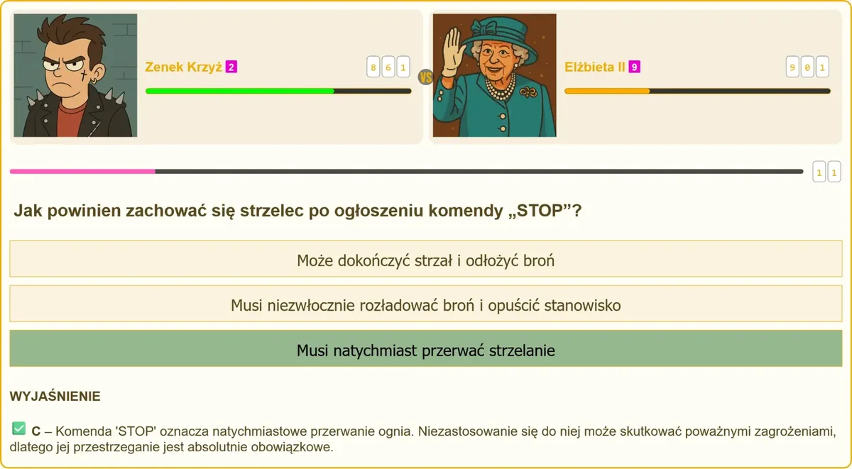 Egzamin na patent strzelecki – pytanie o komendę STOP