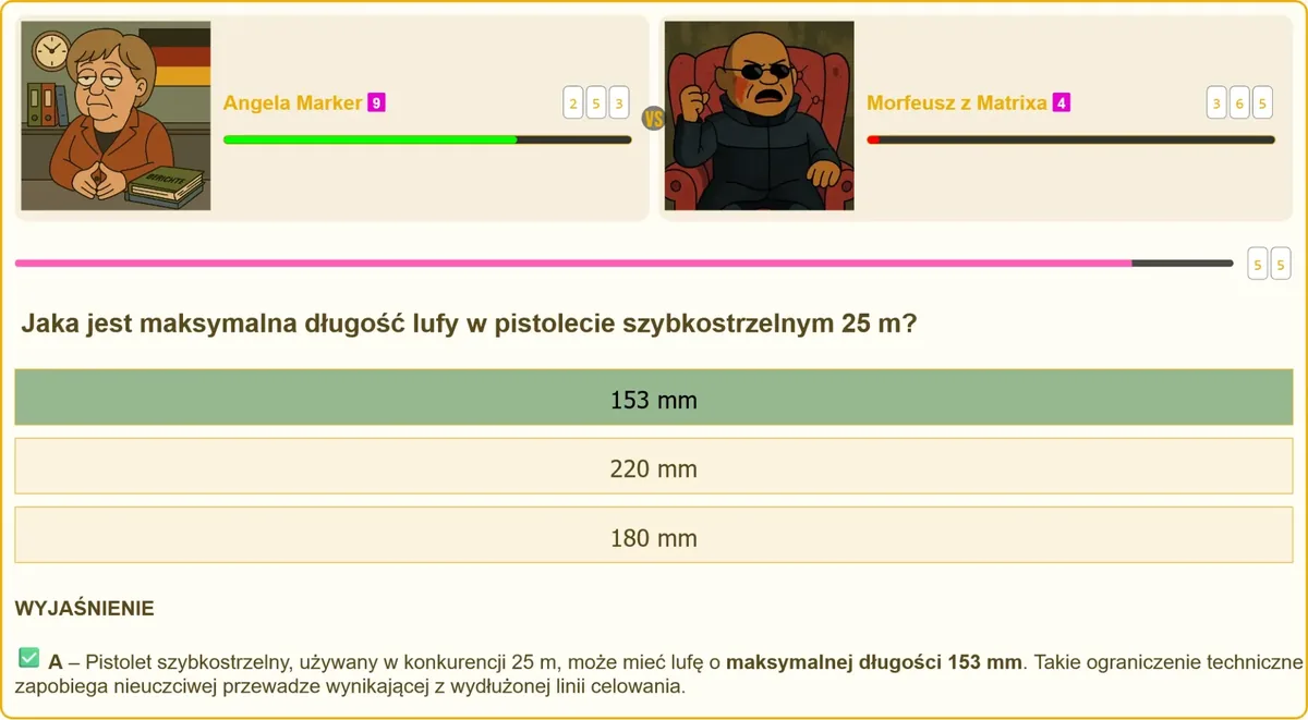Pistolet szybkostrzelny 25 m z lufą o długości 153 mm