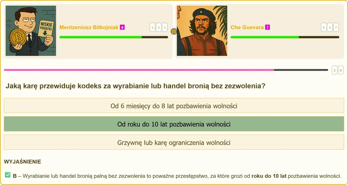 Egzamin na patent strzelecki – pytanie o karę za nielegalny handel bronią