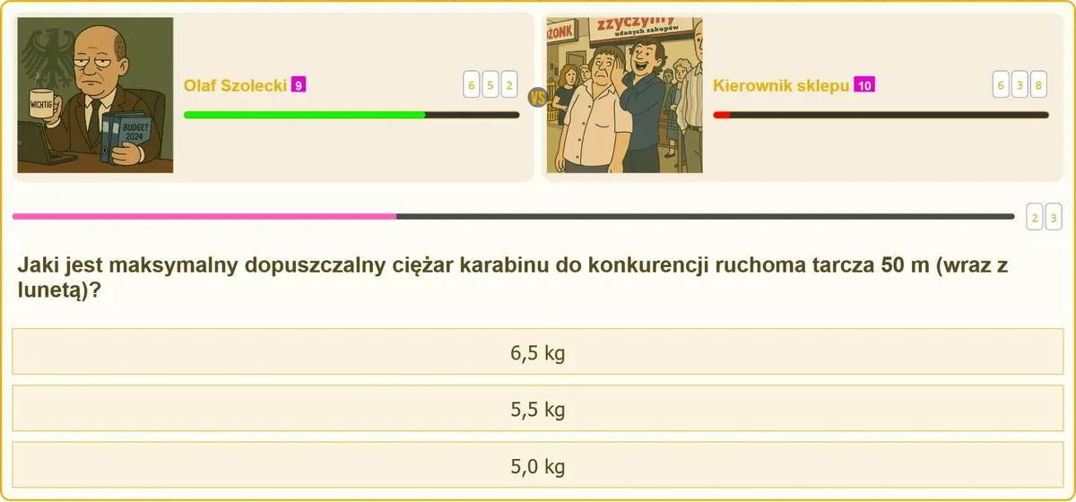 Waga pokazująca 5,5 kg – maksymalną dopuszczalną masę karabinu z lunetą do ruchomej tarczy