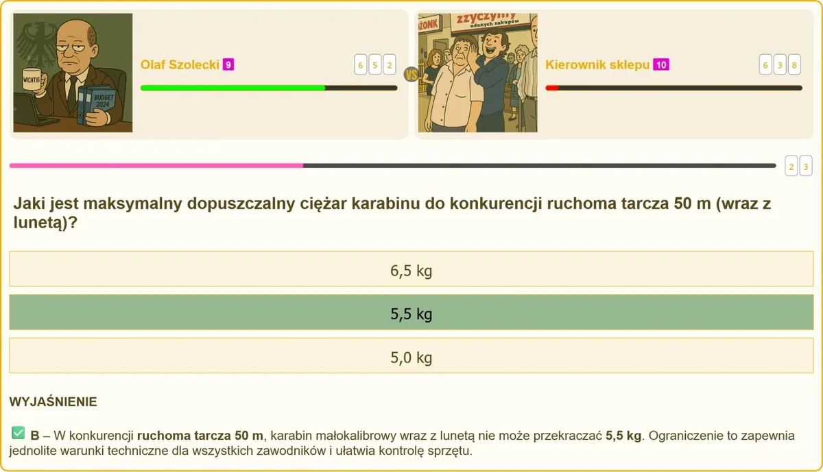 Waga pokazująca 5,5 kg – maksymalną dopuszczalną masę karabinu z lunetą do ruchomej tarczy