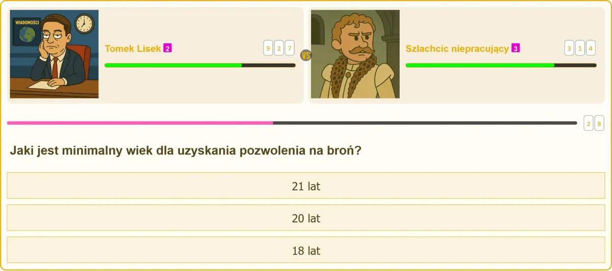 Kandydat na egzaminie na patent strzelecki odpowiadający na pytanie o minimalny wiek