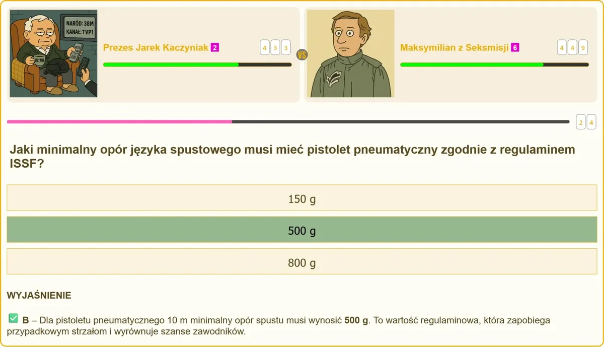 Zawodnik na strzelnicy mierzący siłę nacisku na spust