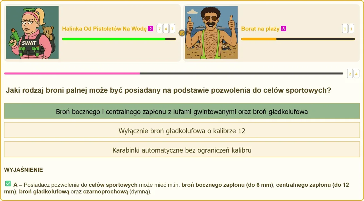 Kategorie broni dopuszczone na pozwolenie sportowe