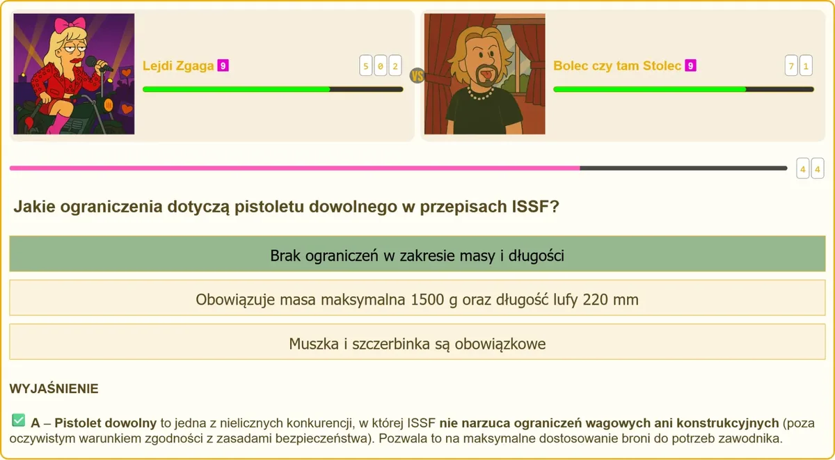 Porównanie pistoletu dowolnego i standardowego z oznaczeniami wagowymi