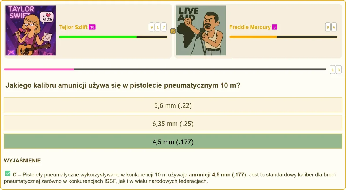 Strzelec celujący z pistoletu pneumatycznego na zawodach