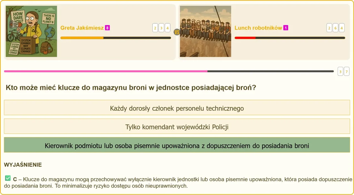 Wymagania dotyczące osób z dostępem do kluczy magazynu broni