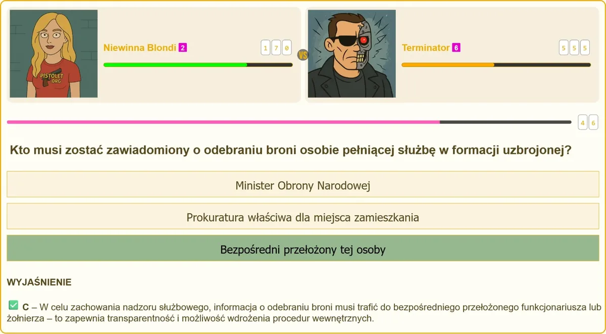 Procedura zawiadomienia przełożonego o odebraniu broni funkcjonariuszowi