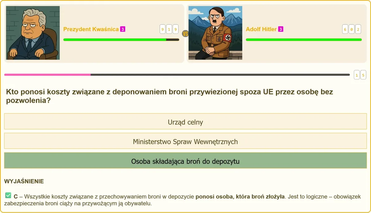 Depozyt broni przywiezionej spoza UE - kto ponosi koszty przechowywania