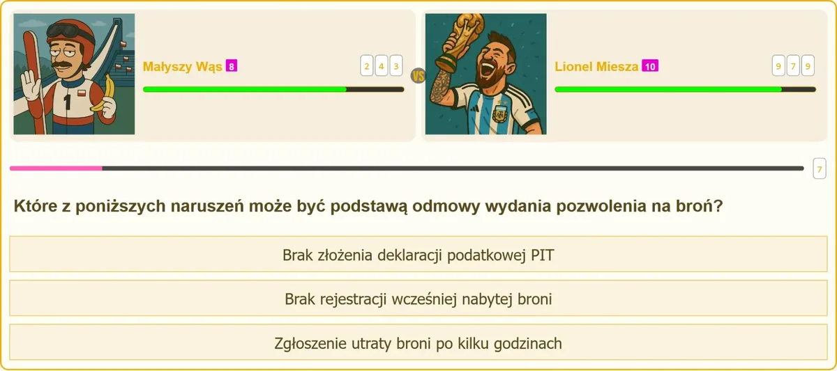 Pytanie egzaminacyjne o odmowę wydania pozwolenia na broń