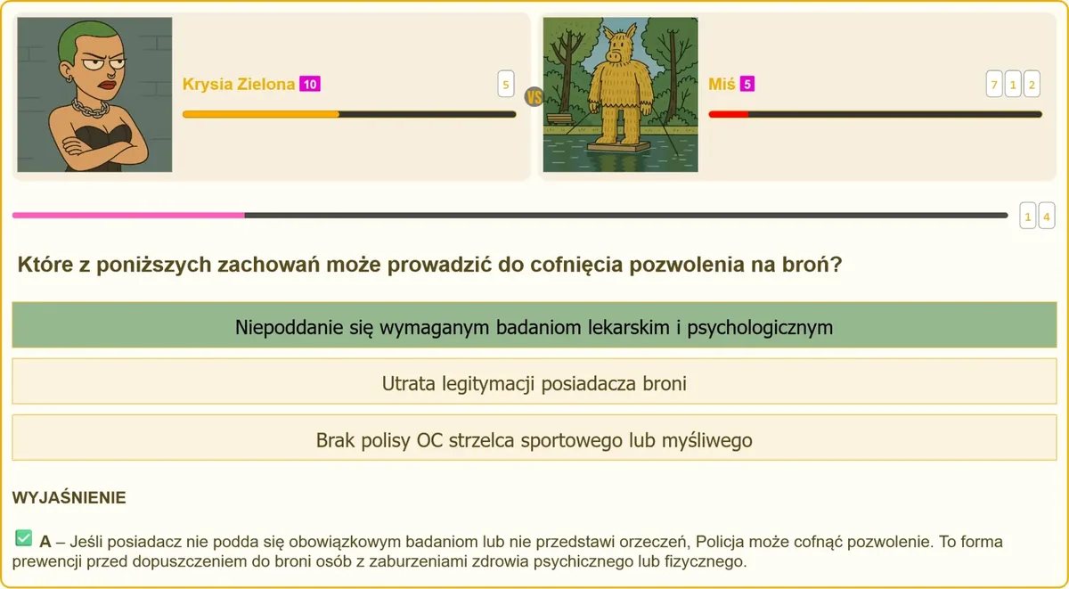 Tabela porównująca odpowiedzi na pytanie o cofnięcie pozwolenia na broń