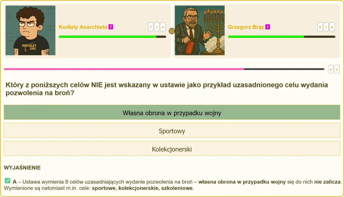 Katalog celów uzasadniających pozwolenie na broń