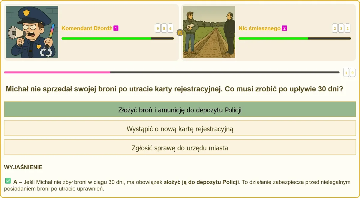 złożenie broni do depozytu Policji po utracie karty rejestracyjnej