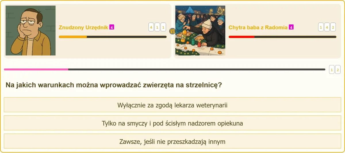 Zwierzę na smyczy pod nadzorem opiekuna na strzelnicy