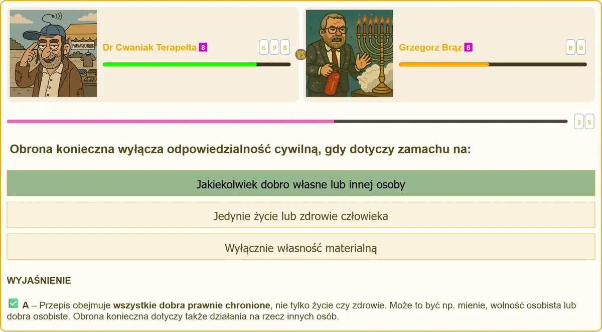 Obrona konieczna a zakres chronionych dóbr na egzaminie