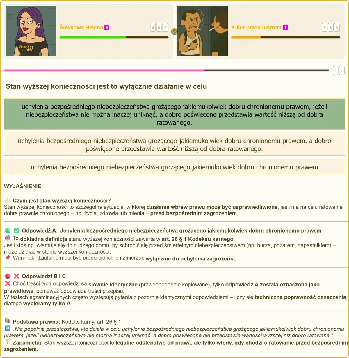 Grafika z pytaniem testowym o stan wyższej konieczności