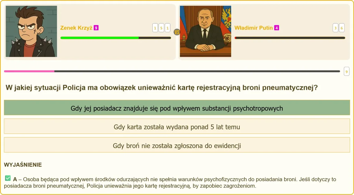 Unieważnienie karty rejestracyjnej broni pneumatycznej z powodu stanu odurzenia