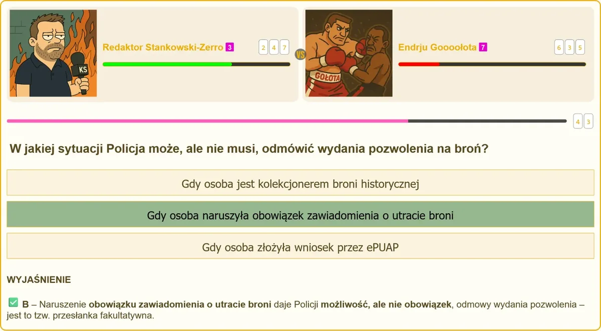 Egzamin na patent strzelecki - pytanie testowe na ekranie komputera