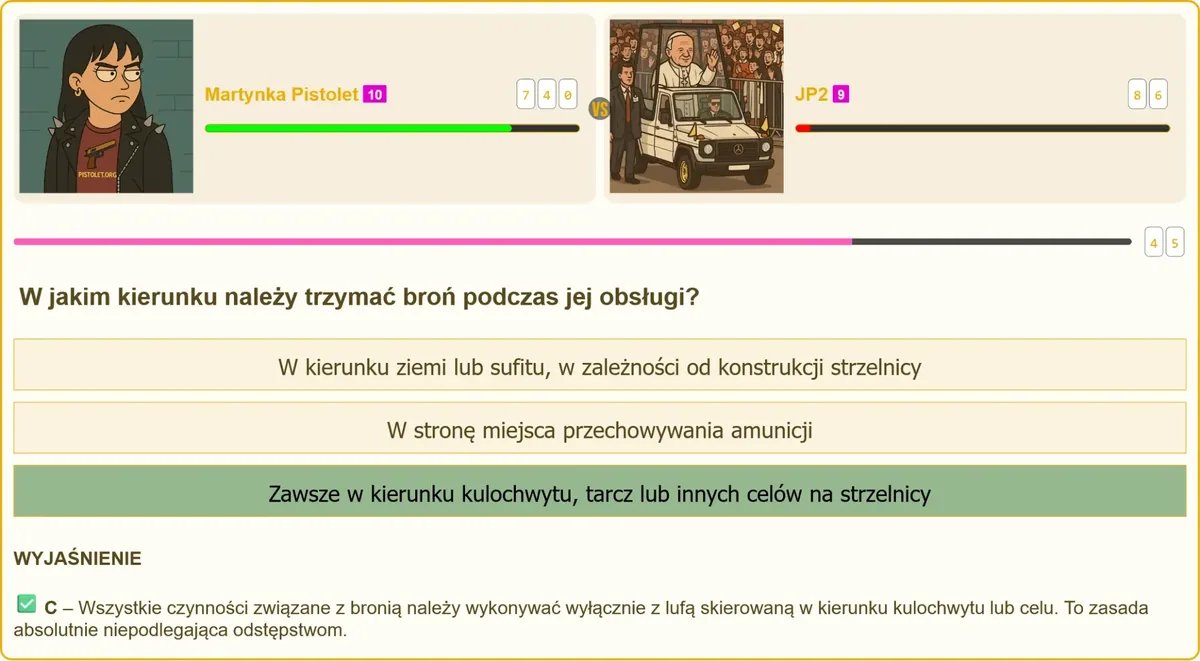 Przykład prawidłowego trzymania broni skierowanej w kulochwyt