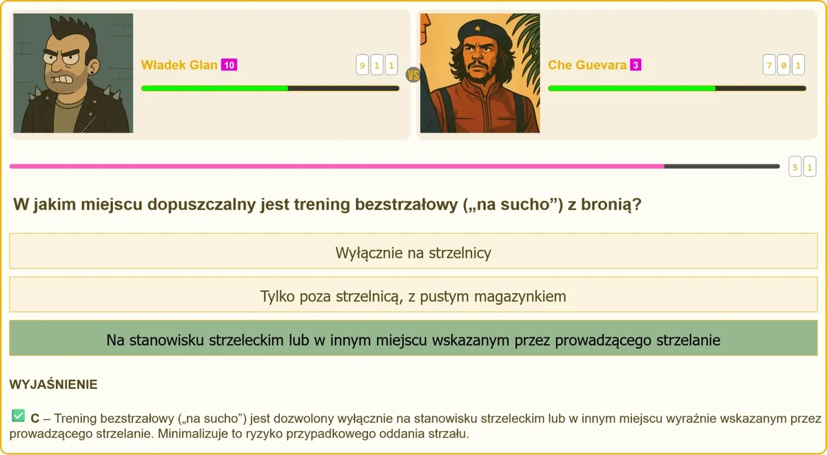 Trening bezstrzałowy na stanowisku strzeleckim pod nadzorem instruktora