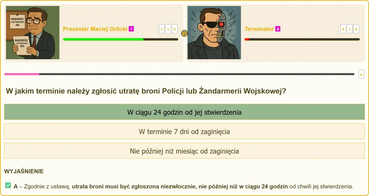 Zgłoszenie utraty broni Policji lub Żandarmerii Wojskowej