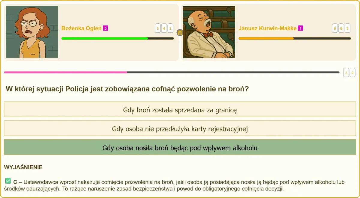 Cofnięcie pozwolenia na broń za noszenie jej pod wpływem alkoholu