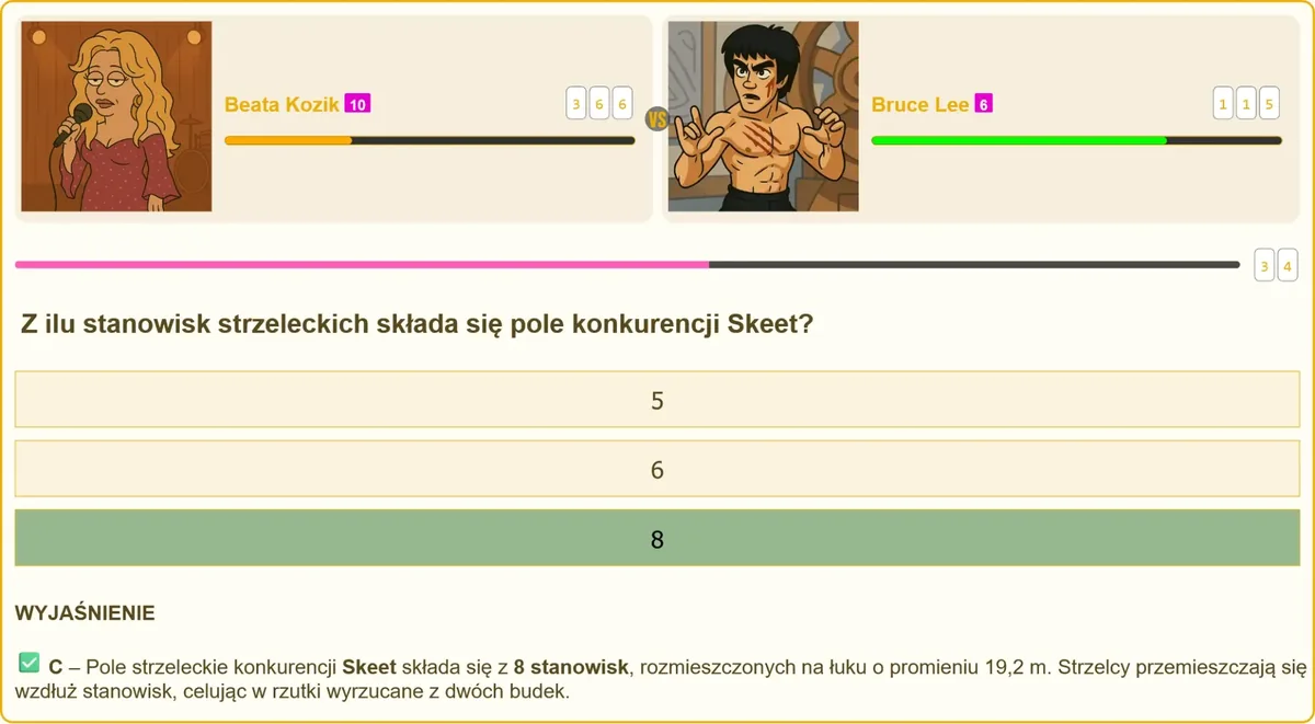 Stanowiska strzeleckie ustawione na łuku w konkurencji skeet
