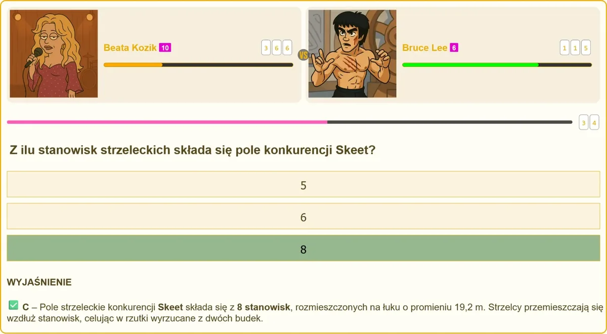 Stanowiska strzeleckie ustawione na łuku w konkurencji skeet